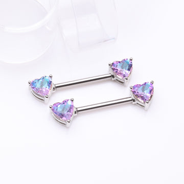 Detail View 1 of A Pair of Iridescent Heart Sparkle Nipple Barbell-Vitrail Light